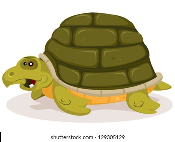 Cartoon Cute Turtle Character/ Illustration of a funny happy and cute cartoon green tortoise character with home shell on her back