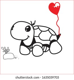 cartoon cute turtle coloring page vector illustration with balloons