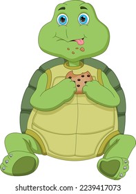 cartoon cute turtle eating cookies