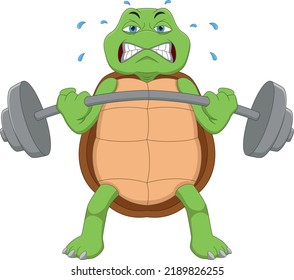cartoon cute turtle lifting weights