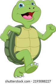 cartoon cute turtle running on white background