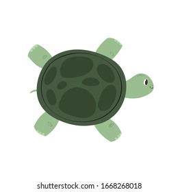 Cartoon cute turtle. Tortoise pretty character swimming. Illustration isolated on white background. Save turtles concept. Postcard, print, placard design