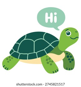 Cartoon cute turtle tortoise pretty character setting say hi illustration