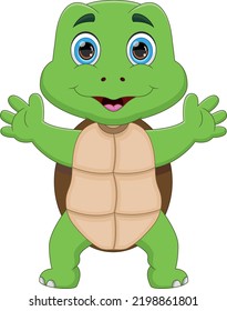 cartoon cute turtle waving isolated on white background