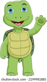 cartoon cute turtle waving isolated on white background