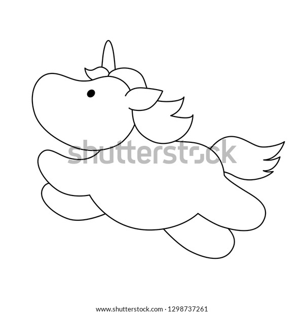 Cartoon Cute Unicorn Sketch Black Outline Stock Vector Royalty