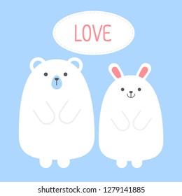 cartoon cute valentine couple animals teddy bear and rabbit bunny