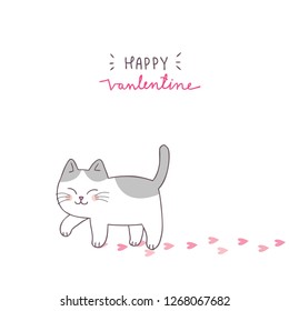 Cartoon cute Valentines day cat and love vector.