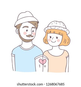 Cartoon cute Valentines day couple and love vector.