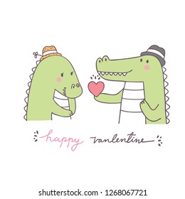 Cartoon cute Valentines day couple  crocodile vector.