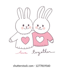 Cartoon cute Valentines day couple  rabbit vector.