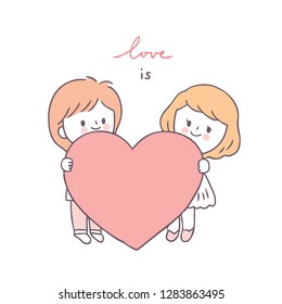 Cartoon cute Valentines day couple and heart vector.