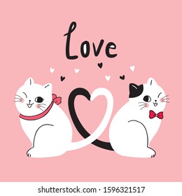 Cartoon cute Valentines day couple  cats vector.