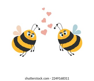 Cartoon cute vecktor bees. Valentines day