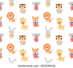 Cartoon cute vector animals for baby seamless pattern.