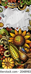 Cartoon cute vector colorful hand drawn doodles Fall season background. Autumn banner design.