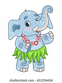 Cartoon cute vector dancing elephant. Summer vacation. Vector illustration for kids