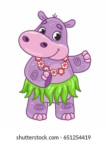 Cartoon cute vector dancing hippo. Summer vacation. Vector illustration for kids