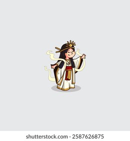 cartoon cute vector mascot of japanese god of shinto religion sun goddess amaterasu