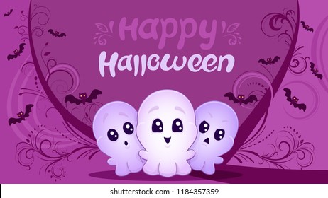 Cartoon cute vector pumpkin card. Invitation to the holiday of Halloween flying bats flat postcards for children Templates for printing T-shirt Lettering eps 10 moskup