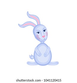 Cartoon cute vector rabbit sitting isolated on white, colorful illustration hare, farmer domestic kids animal, Character design for greeting cards, children invite, creation of alphabet, baby shower