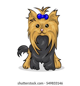 cartoon cute vector yorkshire terrier at the white background