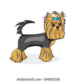 cartoon cute vector yorkshire terrier at the white background