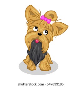cartoon cute vector yorkshire terrier at the white background