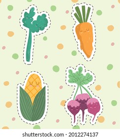 cartoon cute vegetables icon set