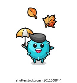 cartoon of the cute virus holding an umbrella in autumn , cute style design for t shirt, sticker, logo element