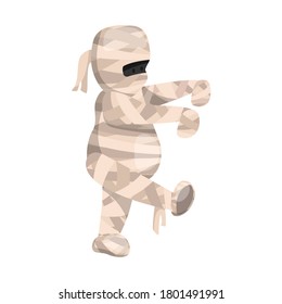 Cartoon cute walking mummy character. Vector illustration for Halloween holiday