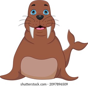 cartoon cute walrus isolated on white background