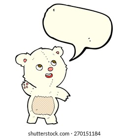 cartoon cute waving polar bear teddy with speech bubble