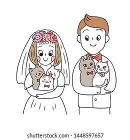 Cartoon cute wedding and cats vector.