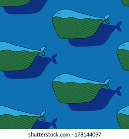 Cartoon cute whale seamless pattern 
