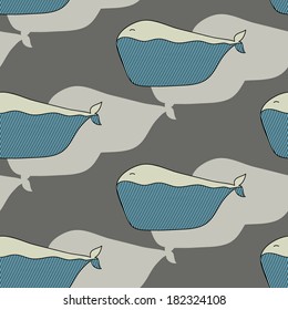 Cartoon cute whale seamless pattern