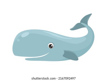 Cartoon cute whale. Vector funny sea animal. Flat icon. Children's illustration.
