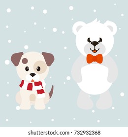 cartoon cute white bear and dog