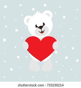 cartoon cute white bear with heart