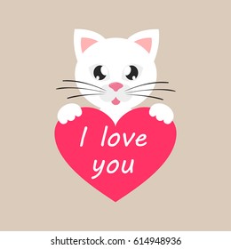 Cartoon Cute White Cat Heart Stock Vector (Royalty Free) 614948936 ...