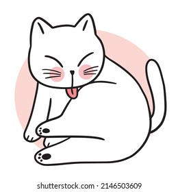 Cartoon cute white cat relaxtion vector.