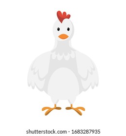 Cartoon cute white chicken, vector illustration