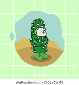 Cartoon cute white dog wearing cactus tree costume for advertising