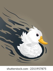 cartoon cute white duck swimming
