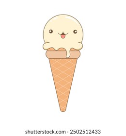 cartoon cute white vanilla ice cream with funny face 