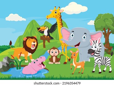 Caricatura de un lindo animal salvaje en la jungla