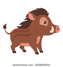 Cartoon cute wild boar, hand drawn, isolated on white background.