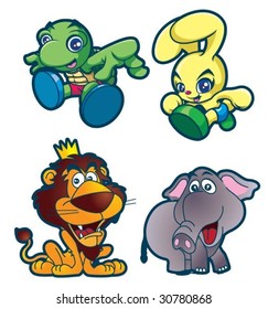 Cartoon cute wildlife animals mascot set - vector character 