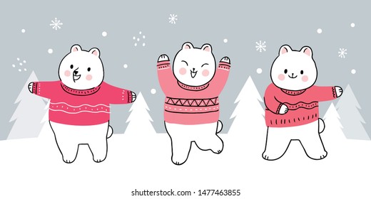 Cartoon cute winter bears vector.