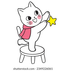 Cartoon cute winter funny cat character.